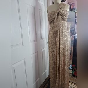 NWT Badgley Mischka Gold Sequin Evening Dress